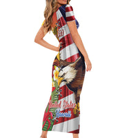 Personalised United States And Hawaii Family Matching Short Sleeve Bodycon Dress and Hawaiian Shirt USA Eagle With Hawaiian Shark Tattoo LT14 - Polynesian Pride