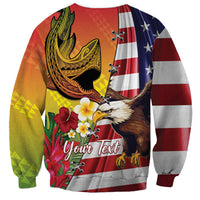 Personalised United States And Hawaii Sweatshirt USA Eagle With Hawaiian Shark Tattoo