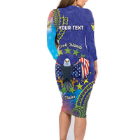 Personalised United States And Cook Islands Family Matching Long Sleeve Bodycon Dress and Hawaiian Shirt USA Eagle Mix Polynesian Pattern LT14 - Polynesian Pride