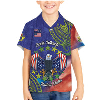 Personalised United States And Cook Islands Family Matching Mermaid Dress and Hawaiian Shirt USA Eagle Mix Polynesian Pattern LT14 Son's Shirt Blue - Polynesian Pride