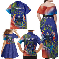 Personalised United States And Cook Islands Family Matching Off Shoulder Maxi Dress and Hawaiian Shirt USA Eagle Mix Polynesian Pattern LT14 - Polynesian Pride