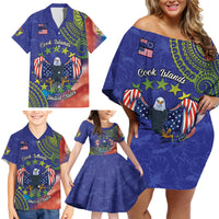 Personalised United States And Cook Islands Family Matching Off Shoulder Short Dress and Hawaiian Shirt USA Eagle Mix Polynesian Pattern LT14 - Polynesian Pride