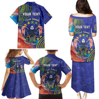 Personalised United States And Cook Islands Family Matching Puletasi and Hawaiian Shirt USA Eagle Mix Polynesian Pattern