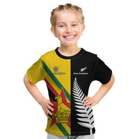 Custom New Zealand and Zimbabwe Kid T Shirt NZ Fern Zim Flag Half Style