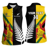 Custom New Zealand and Zimbabwe Women Sleeveless Polo Shirt NZ Fern Zim Flag Half Style LT14 - Polynesian Pride