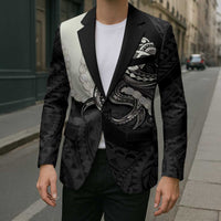 Black Polynesia Tribal Octopus Tattoo Blazer Pikake Lei Polynesian Pattern
