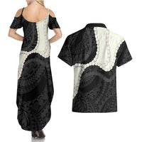 Black Polynesia Tribal Octopus Tattoo Couples Matching Summer Maxi Dress and Hawaiian Shirt Pikake Lei Polynesian Pattern
