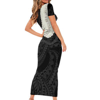 Black Polynesia Tribal Octopus Tattoo Family Matching Short Sleeve Bodycon Dress and Hawaiian Shirt Pikake Lei Polynesian Pattern