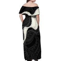 Black Polynesia Tribal Octopus Tattoo Off Shoulder Maxi Dress Pikake Lei Polynesian Pattern