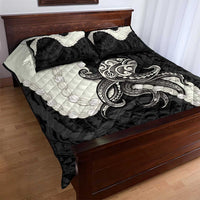 Black Polynesia Tribal Octopus Tattoo Quilt Bed Set Pikake Lei Polynesian Pattern