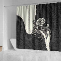 Black Polynesia Tribal Octopus Tattoo Shower Curtain Pikake Lei Polynesian Pattern