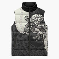 Black Polynesia Tribal Octopus Tattoo Sleeveless Puffer Jacket Pikake Lei Polynesian Pattern