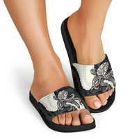 Black Polynesia Tribal Octopus Tattoo Slide Sandals Pikake Lei Polynesian Pattern