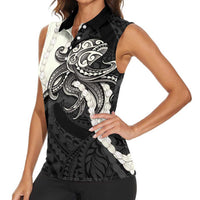 Black Polynesia Tribal Octopus Tattoo Women Sleeveless Polo Shirt Pikake Lei Polynesian Pattern