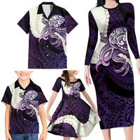 Purple Galaxy Polynesia Tribal Octopus Tattoo Family Matching Long Sleeve Bodycon Dress and Hawaiian Shirt Pikake Lei Polynesian Pattern