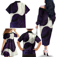 Purple Galaxy Polynesia Tribal Octopus Tattoo Family Matching Off The Shoulder Long Sleeve Dress and Hawaiian Shirt Pikake Lei Polynesian Pattern LT14 - Polynesian Pride