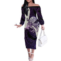 Purple Galaxy Polynesia Tribal Octopus Tattoo Family Matching Off The Shoulder Long Sleeve Dress and Hawaiian Shirt Pikake Lei Polynesian Pattern LT14 Mom's Dress Purple - Polynesian Pride