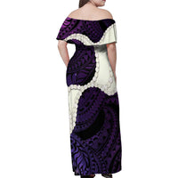 Purple Galaxy Polynesia Tribal Octopus Tattoo Family Matching Off Shoulder Maxi Dress and Hawaiian Shirt Pikake Lei Polynesian Pattern
