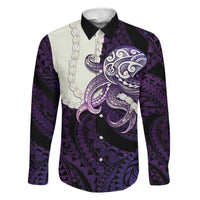 Purple Galaxy Polynesia Tribal Octopus Tattoo Family Matching Summer Maxi Dress and Hawaiian Shirt Pikake Lei Polynesian Pattern LT14 Dad's Shirt - Long Sleeve Purple - Polynesian Pride