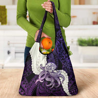Purple Galaxy Polynesia Tribal Octopus Tattoo Grocery Bag Pikake Lei Polynesian Pattern