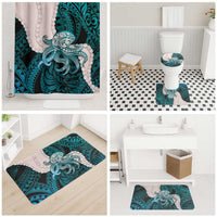 Teal Galaxy Polynesia Tribal Octopus Tattoo Bathroom Set Pikake Lei Polynesian Pattern
