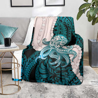 Teal Galaxy Polynesia Tribal Octopus Tattoo Blanket Pikake Lei Polynesian Pattern