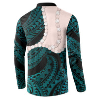 Teal Galaxy Polynesia Tribal Octopus Tattoo Button Sweatshirt Pikake Lei Polynesian Pattern