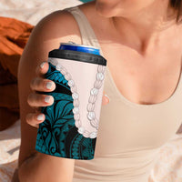 Teal Galaxy Polynesia Tribal Octopus Tattoo 4 in 1 Can Cooler Tumbler Pikake Lei Polynesian Pattern