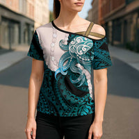 Teal Galaxy Polynesia Tribal Octopus Tattoo Cross Shoulder Shirt Pikake Lei Polynesian Pattern