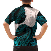 Teal Galaxy Polynesia Tribal Octopus Tattoo Family Matching Short Sleeve Bodycon Dress and Hawaiian Shirt Pikake Lei Polynesian Pattern LT14 - Polynesian Pride