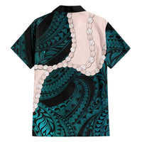 Teal Galaxy Polynesia Tribal Octopus Tattoo Family Matching Short Sleeve Bodycon Dress and Hawaiian Shirt Pikake Lei Polynesian Pattern LT14 - Polynesian Pride