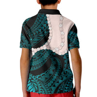 Teal Galaxy Polynesia Tribal Octopus Tattoo Kid Polo Shirt Pikake Lei Polynesian Pattern