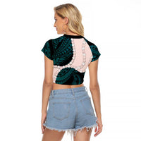 Teal Galaxy Polynesia Tribal Octopus Tattoo Raglan Cropped T Shirt Pikake Lei Polynesian Pattern