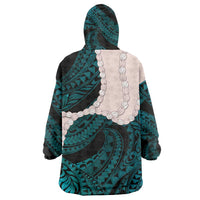 Teal Galaxy Polynesia Tribal Octopus Tattoo Wearable Blanket Hoodie Pikake Lei Polynesian Pattern
