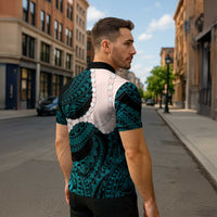 Teal Galaxy Polynesia Tribal Octopus Tattoo Zipper Polo Shirt Pikake Lei Polynesian Pattern