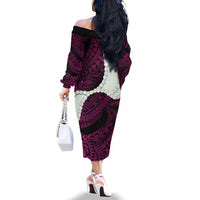 Pink Galaxy Polynesia Tribal Octopus Tattoo Family Matching Off The Shoulder Long Sleeve Dress and Hawaiian Shirt Pikake Lei Polynesian Pattern