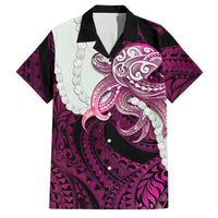 Pink Galaxy Polynesia Tribal Octopus Tattoo Family Matching Short Sleeve Bodycon Dress and Hawaiian Shirt Pikake Lei Polynesian Pattern