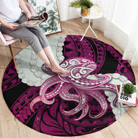 Pink Galaxy Polynesia Tribal Octopus Tattoo Round Carpet Pikake Lei Polynesian Pattern