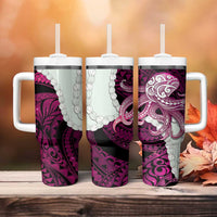 Pink Galaxy Polynesia Tribal Octopus Tattoo Tumbler With Handle Pikake Lei Polynesian Pattern