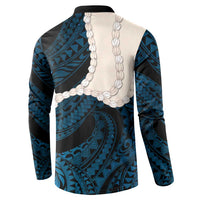 Blue Galaxy Polynesia Tribal Octopus Tattoo Button Sweatshirt Pikake Lei Polynesian Pattern