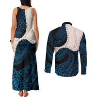 Blue Galaxy Polynesia Tribal Octopus Tattoo Couples Matching Tank Maxi Dress and Long Sleeve Button Shirt Pikake Lei Polynesian Pattern