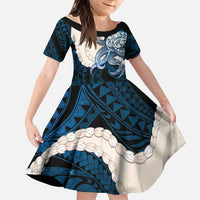 Blue Galaxy Polynesia Tribal Octopus Tattoo Family Matching Off Shoulder Maxi Dress and Hawaiian Shirt Pikake Lei Polynesian Pattern
