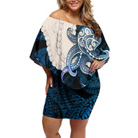 Blue Galaxy Polynesia Tribal Octopus Tattoo Family Matching Off Shoulder Short Dress and Hawaiian Shirt Pikake Lei Polynesian Pattern