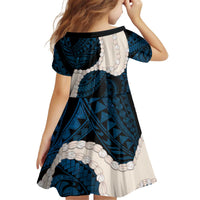 Blue Galaxy Polynesia Tribal Octopus Tattoo Kid Short Sleeve Dress Pikake Lei Polynesian Pattern