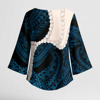 Blue Galaxy Polynesia Tribal Octopus Tattoo Kimono Sleeve Blouse Pikake Lei Polynesian Pattern