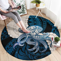 Blue Galaxy Polynesia Tribal Octopus Tattoo Round Carpet Pikake Lei Polynesian Pattern