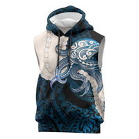 Blue Galaxy Polynesia Tribal Octopus Tattoo Sleeveless Hoodie Pikake Lei Polynesian Pattern