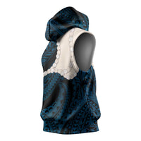 Blue Galaxy Polynesia Tribal Octopus Tattoo Sleeveless Hoodie Pikake Lei Polynesian Pattern