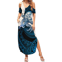Blue Galaxy Polynesia Tribal Octopus Tattoo Summer Maxi Dress Pikake Lei Polynesian Pattern