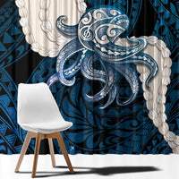 Blue Galaxy Polynesia Tribal Octopus Tattoo Window Curtain Pikake Lei Polynesian Pattern